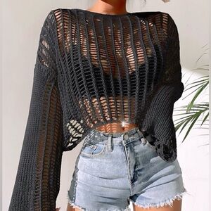 Knit Bell Sleeve Netted Sweater